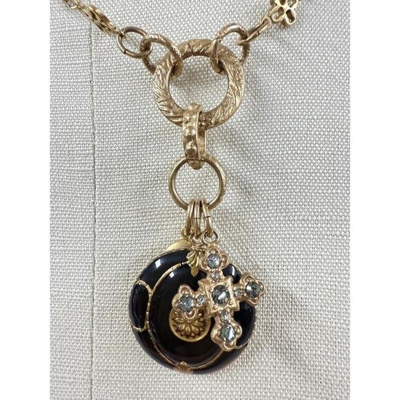Vintage Catherine Popesco France charm Necklace Locket Crystals Enamel RARE 42" - Picture 4 of 9